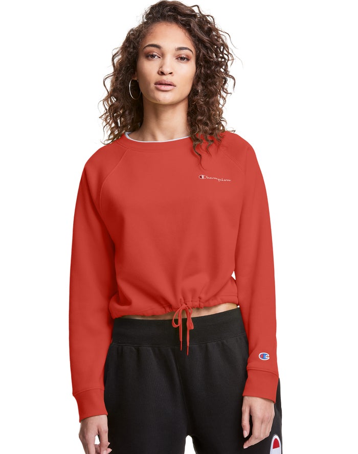 Champion Sweatshirt Dames - Rood - Campus Fleece Cropped Crew Embroidered Script Logo ( 861425-MFK )